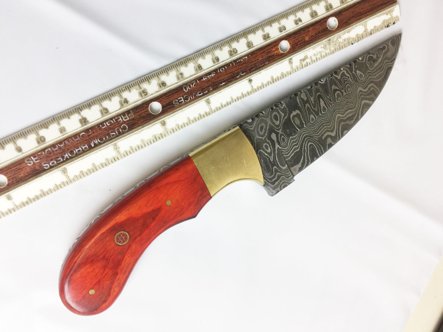 Damascus steel Rain drop pattern straight back blade 9.5" skinning knife, 5" full tang, Available in 4 colors,  includes Cow hide Leather sheath