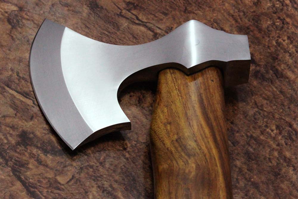 17 Inches long Hand Forg High polished steel Voyager Axe with Rose wood round handle, thick PVC sheath available