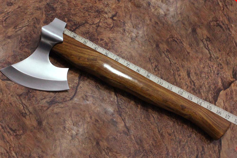 17 Inches long Hand Forg High polished steel Voyager Axe with Rose wood round handle, thick PVC sheath available