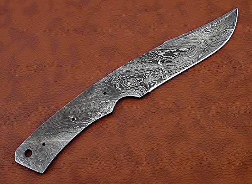 9.5 inches Long Trailing Point Blank Blade, Knife Making Supplies, Hand Forged Twist Pattern Damascus Steel Blank Blade Skinning Knife with 3 Pins & a Screw Hole Space 4.5" Long Blade with 4.5" Scale