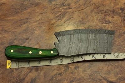 9.5" hand forged Damascus steel butcher Cleaver, chopper knife, Leather sheath