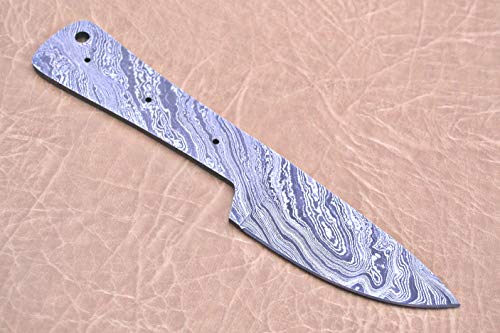 Damascus Steel Blank Blade 8.25 inches Long Hand Forged Skinning Knife with 3 Pin Hole & an Inserting Hole Space 4 inches Cutting Edge