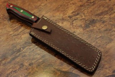 12.5" hand forged Damascus steel chef knife, 2 tone green scale, Leather sheath