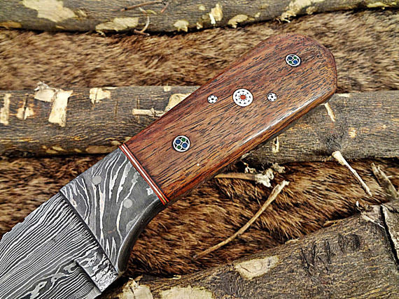 8" Long hand forged Damascus steel full tang Tanto blade pocket Knife, Available in 3 scales, includes Cow leather sheath