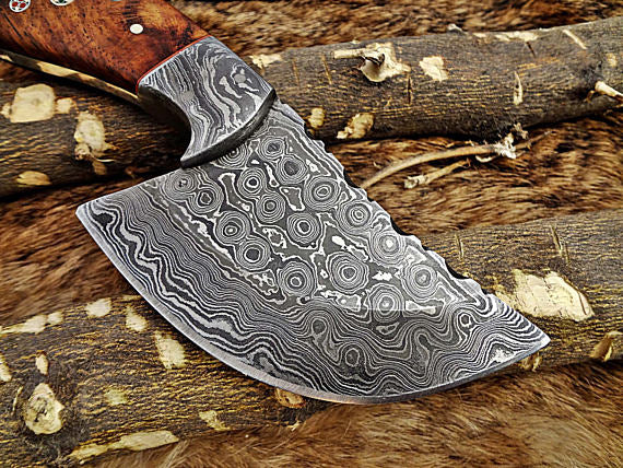 7" long Hand Forged Damascus Steel wide blade Pocket Knife with 3.5" cutting edge, available in 4 Natural scales, Includes Cow leather sheath