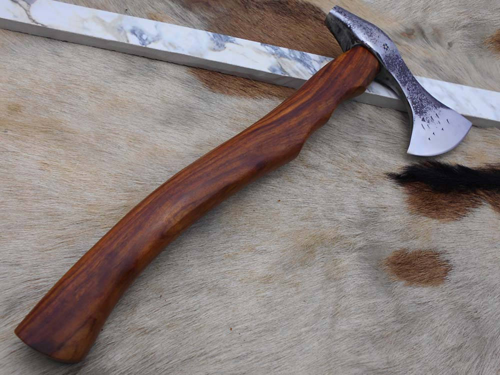 tomahawk Axe bearded hiking battle axe 14 Inches long Hand Forged Carbon steel with Rose wood round handle, thick cow hide leather sheath