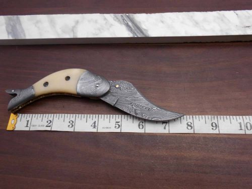 Fish shape 8" folding pocket knife available in 3 natural scales,  Cow leather sheath included