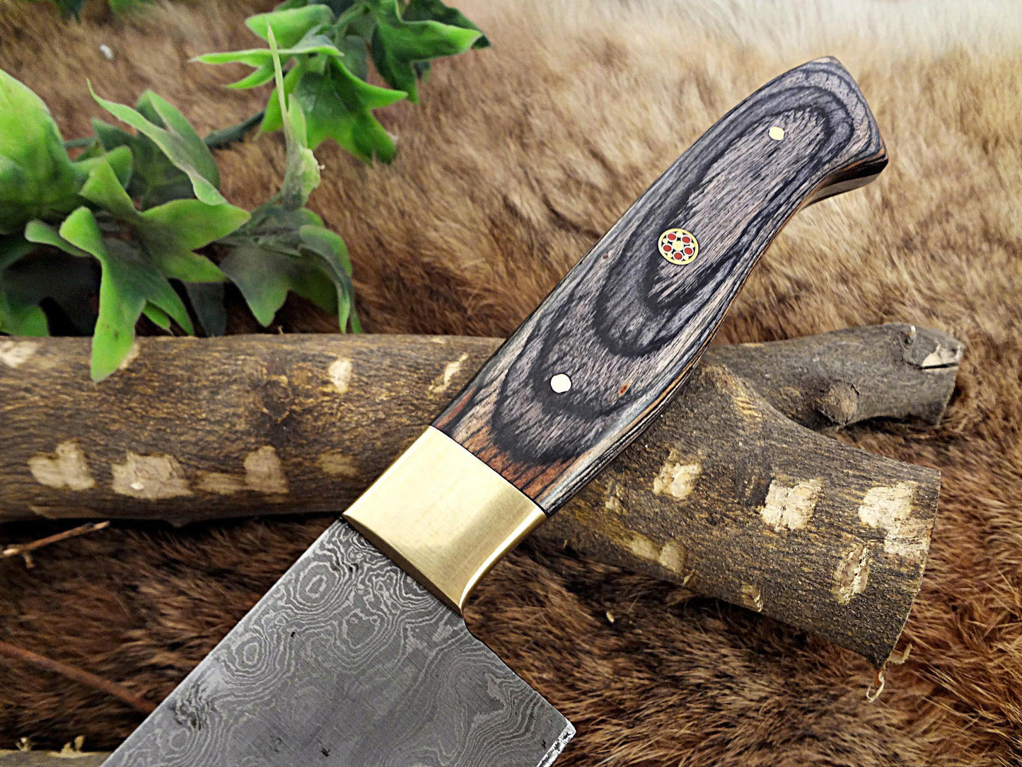 Damascus Steel kitchen Knife 14 Inches full tang 9" long Hand Forged blade, 2 Tone Dollar wood and brass bolster scale